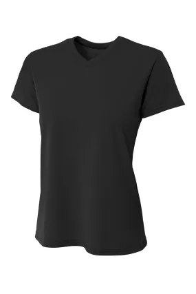 A4 Womens Sprint Performance Moisture Wicking Short Sleeve V-Neck T-Shirt - Black