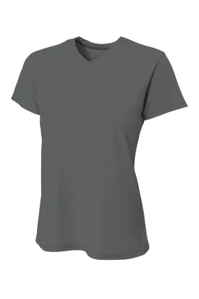 A4 Womens Sprint Performance Moisture Wicking Short Sleeve V-Neck T-Shirt - Graphite Grey