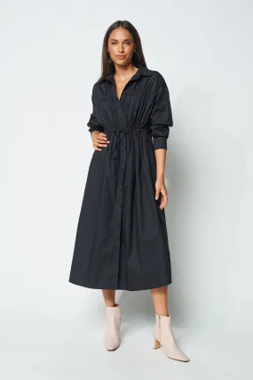 Avalon Drawstring Button-Down Dress - Black