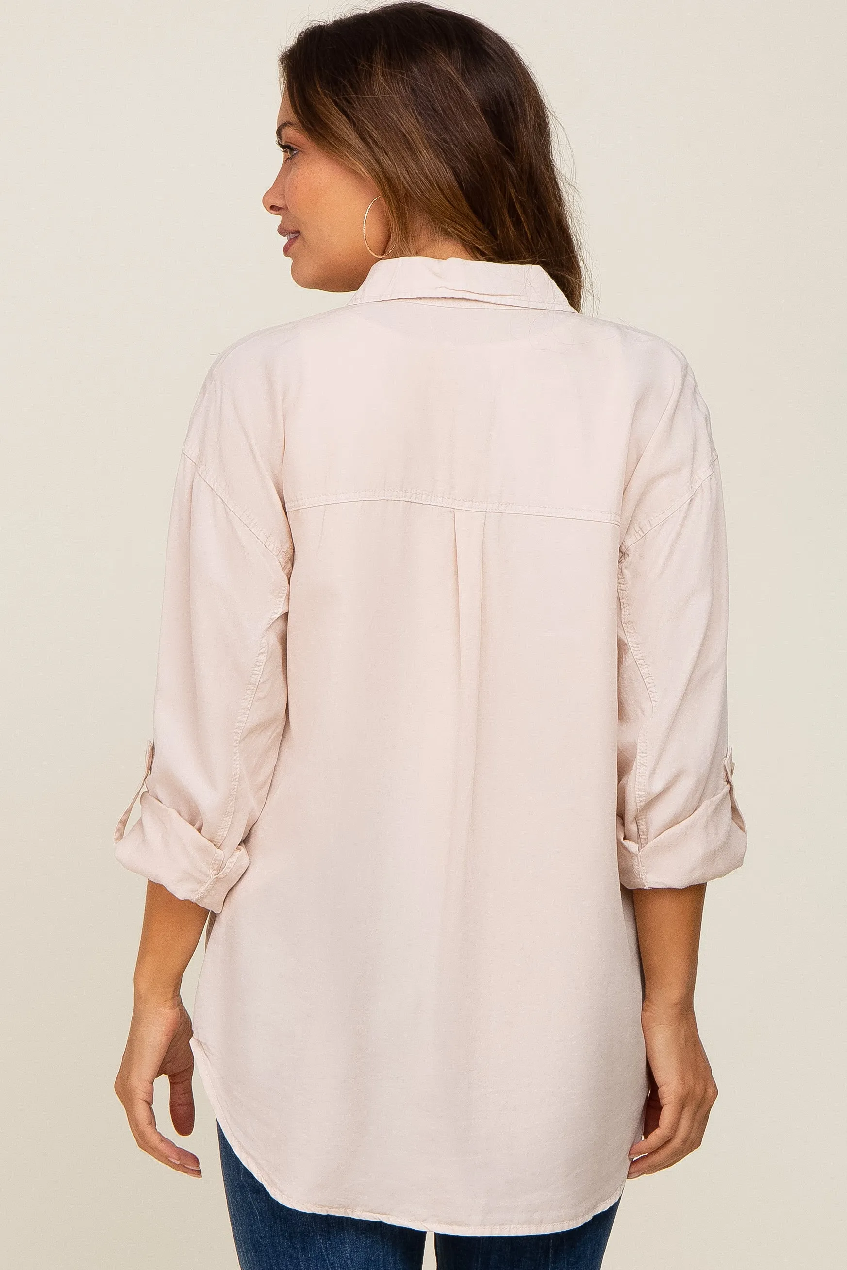 Beige Button Down Maternity Top