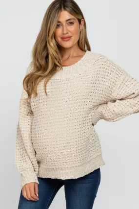 Beige Chunky Knit Maternity Sweater