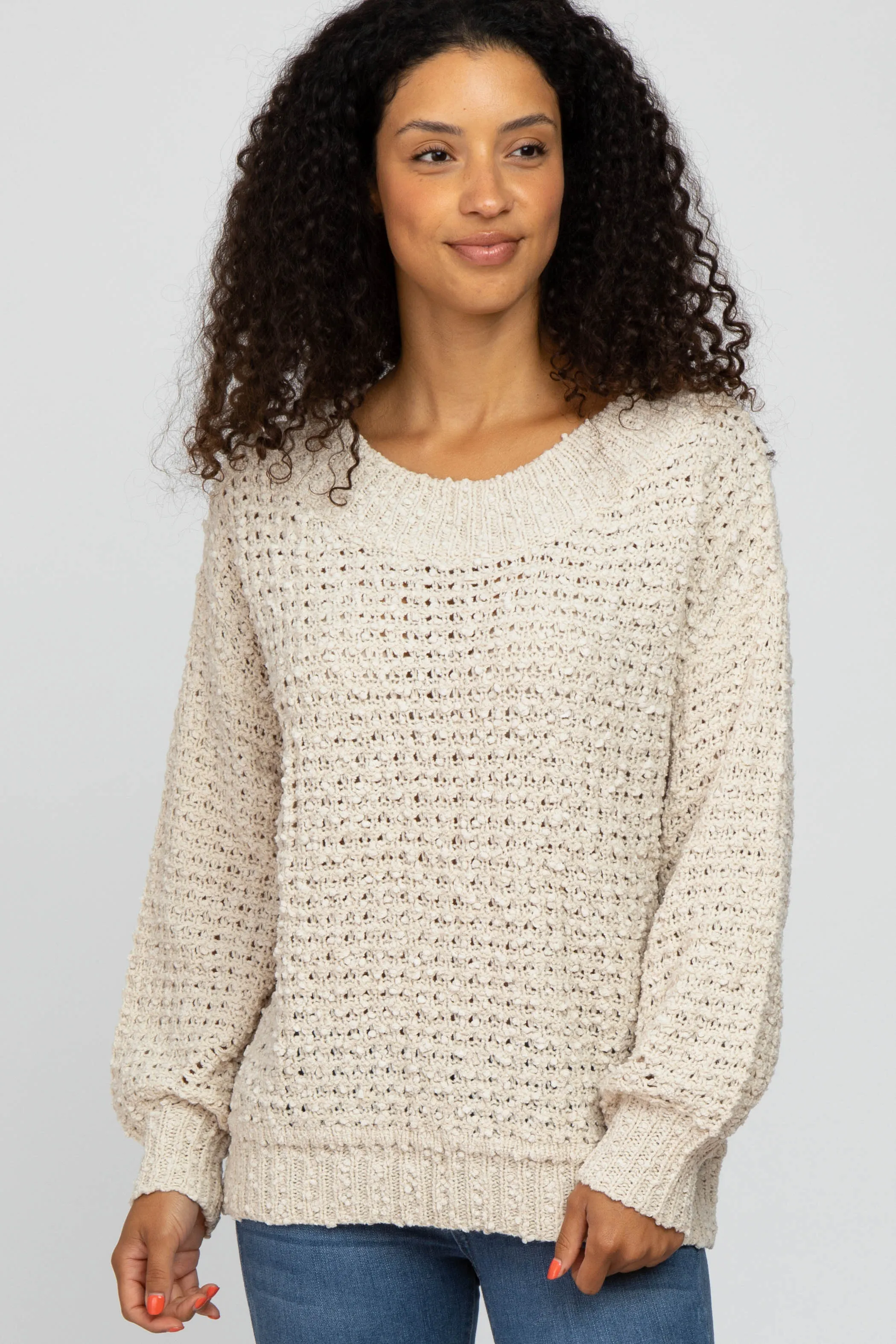 Beige Chunky Knit Maternity Sweater