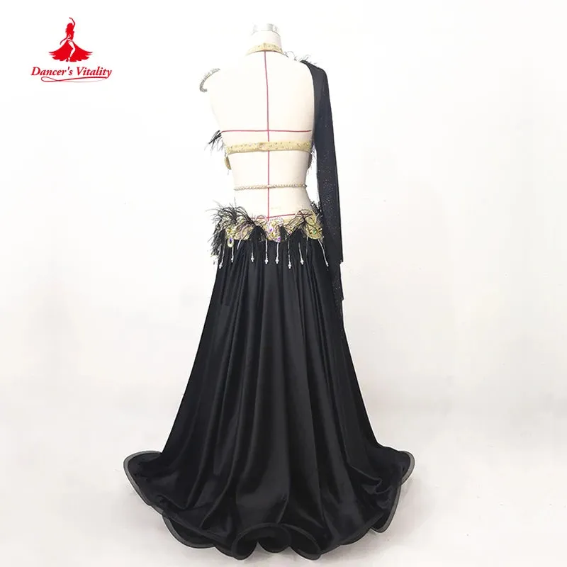 Belly Dance Clothes Women Customsized Senior AB Stones Bra belt satin Long Skirt 3pcs Oriental Belly Dance Performance Suit