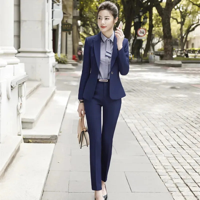 Business Lady Uniform Formal Pant Suits Female 2 Piece Office Set