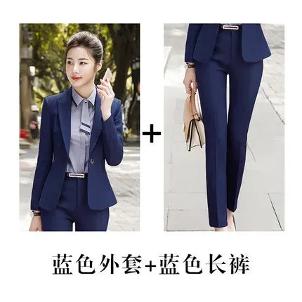 Business Lady Uniform Formal Pant Suits Female 2 Piece Office Set