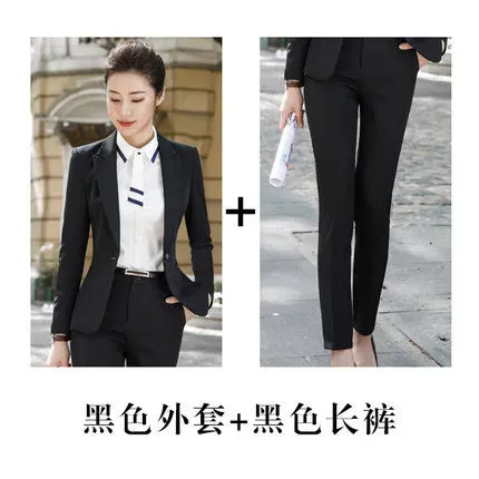 Business Lady Uniform Formal Pant Suits Female 2 Piece Office Set