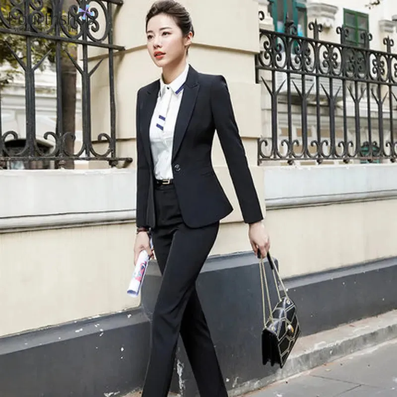 Business Lady Uniform Formal Pant Suits Female 2 Piece Office Set