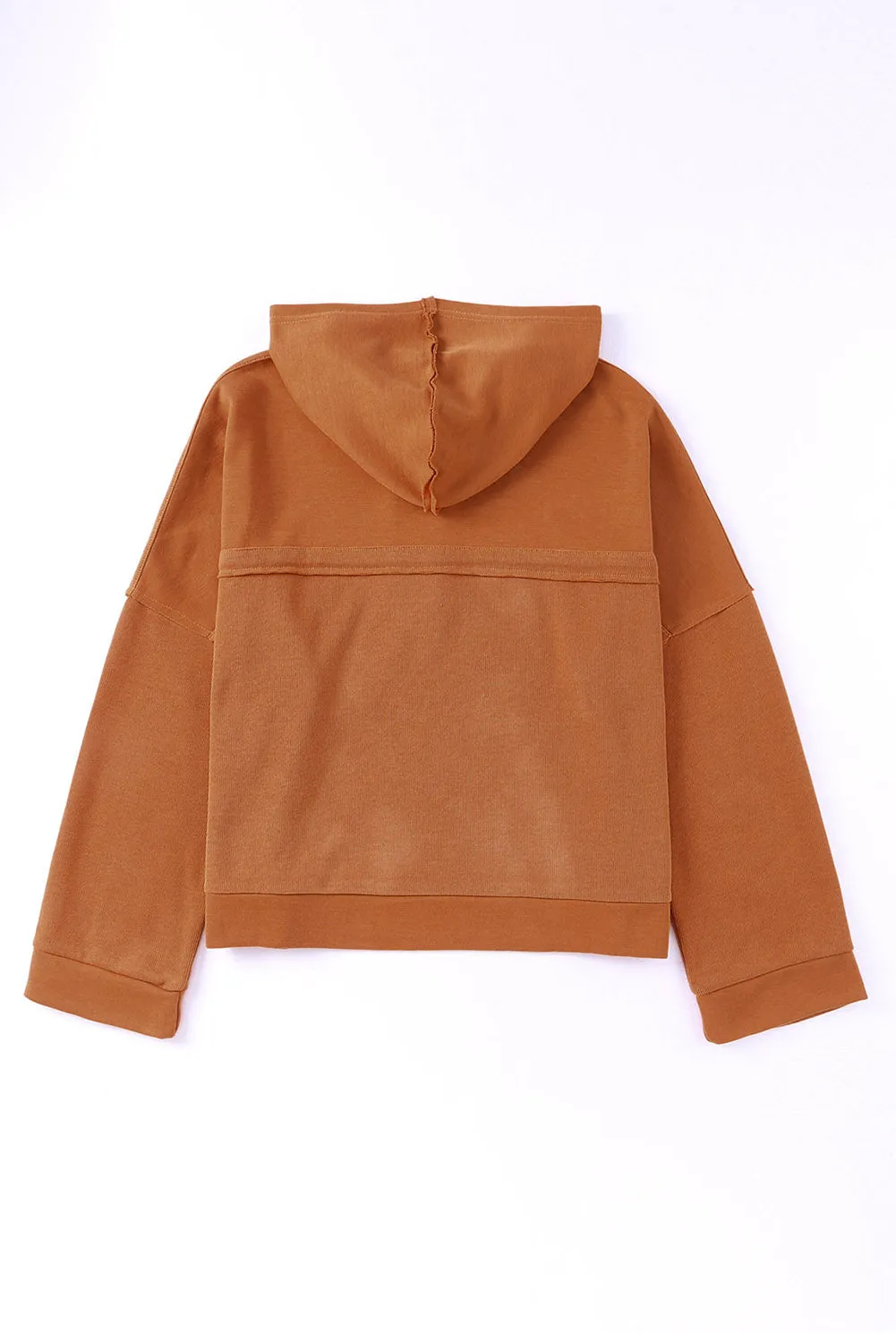 Casual Button Solid Patchwork Trim Hoodie