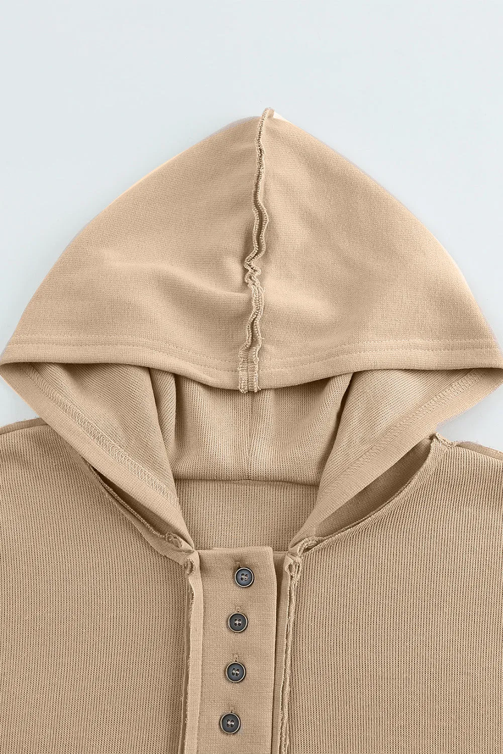 Casual Button Solid Patchwork Trim Hoodie