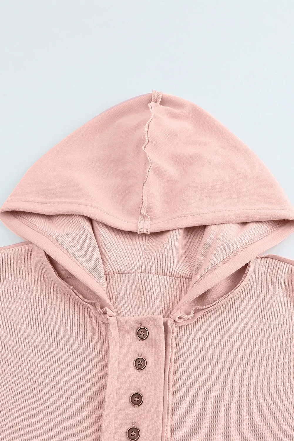 Casual Button Solid Patchwork Trim Hoodie