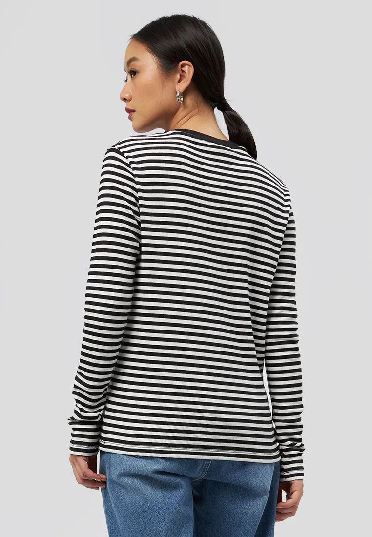 Crew Neck Long Sleeve Stripe T-Shirt