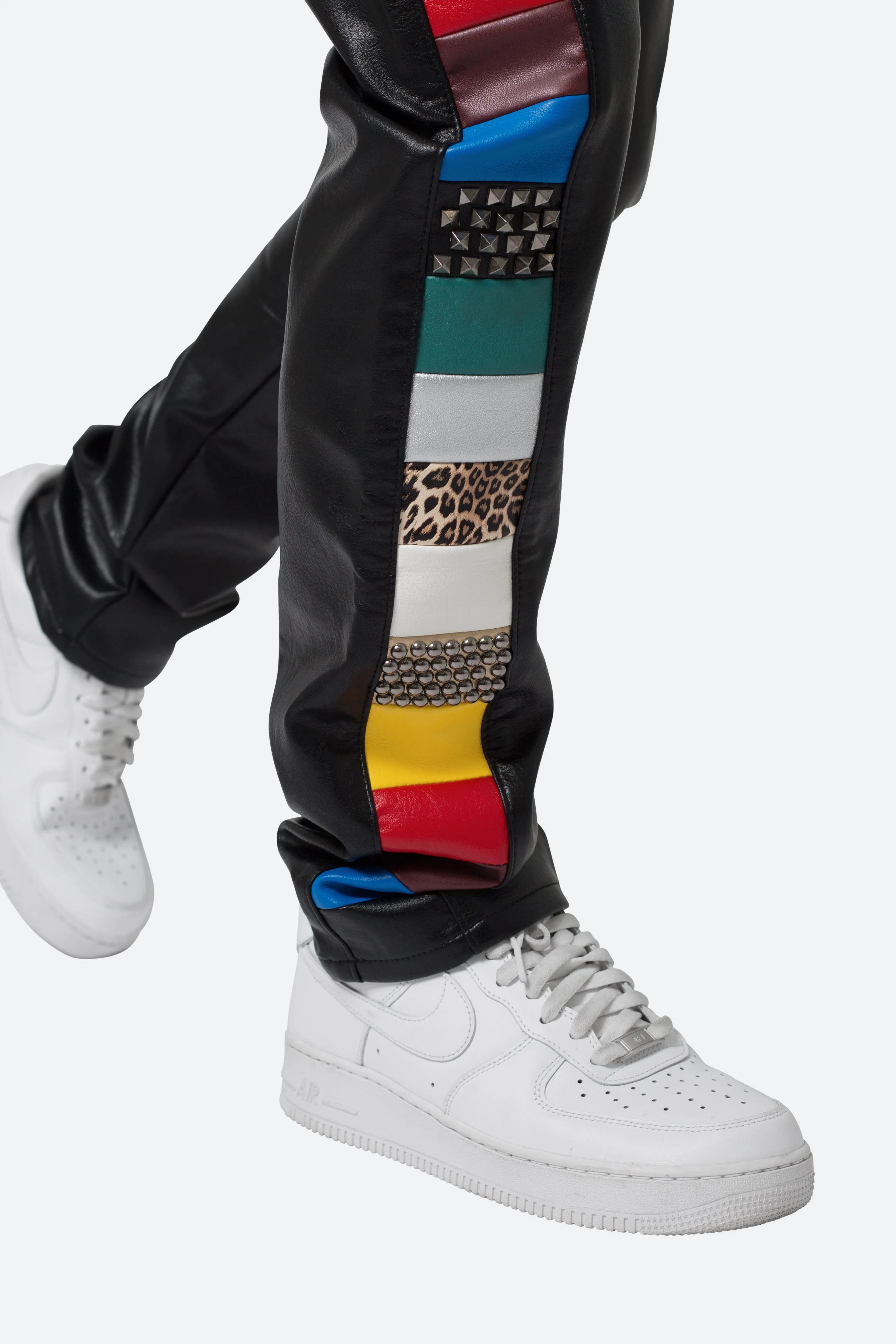 D526 Color Block Leather Pants - Multi