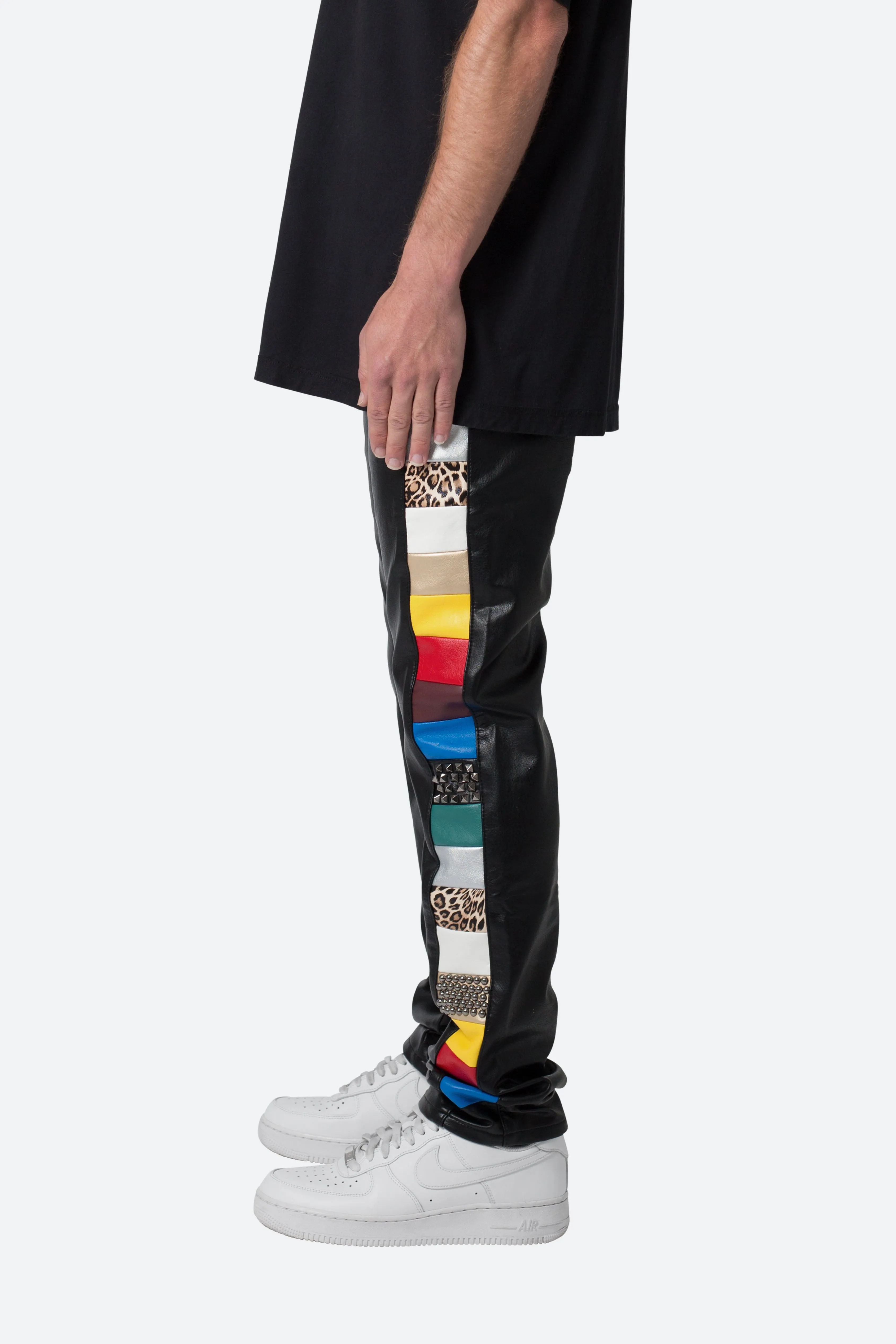 D526 Color Block Leather Pants - Multi