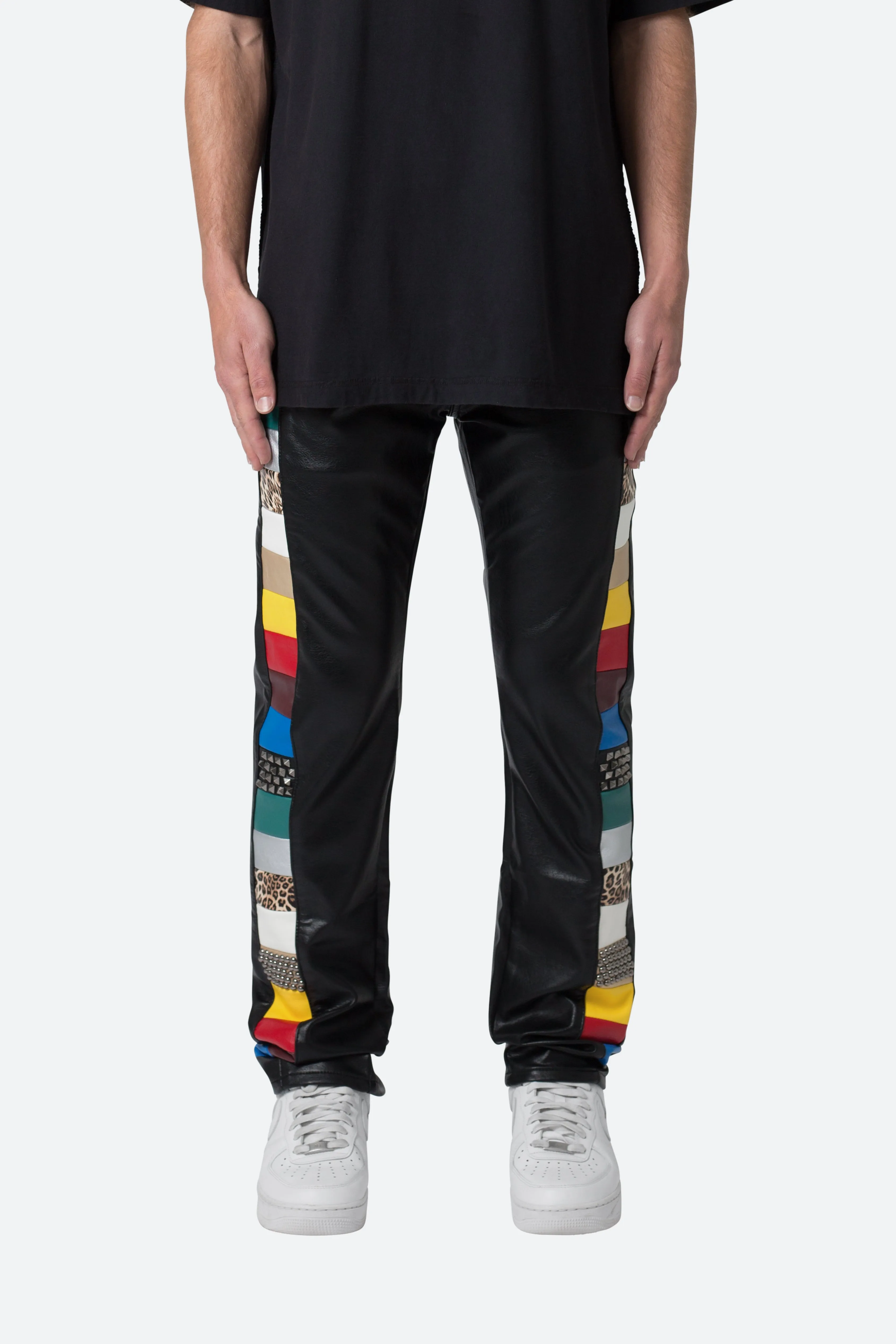 D526 Color Block Leather Pants - Multi