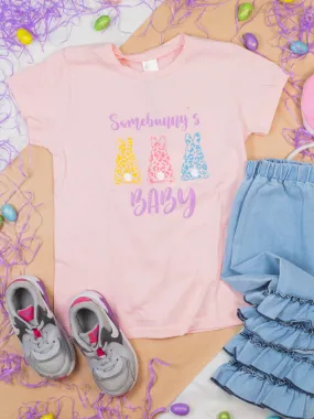 Girls Somebunny's Baby on Light Pink Crewneck Tee