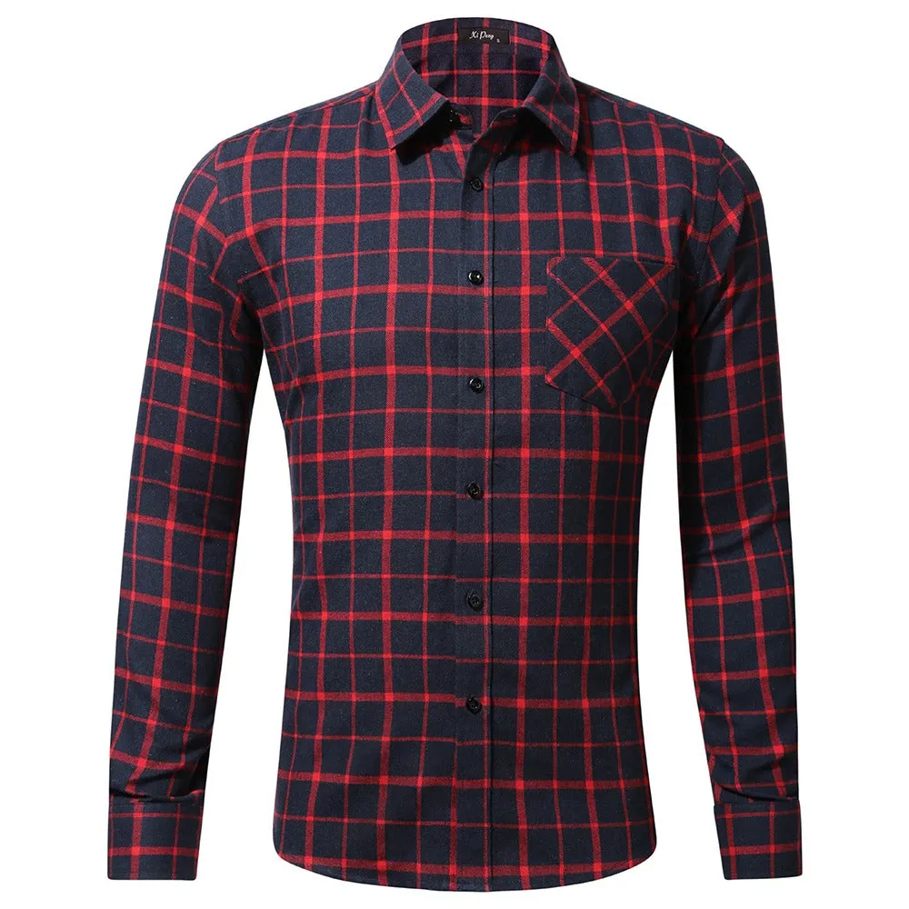 Men's Cotton Plaid Shirt Long Sleeve Regular Fit Casual Button Down Dress Shirts | DTF10