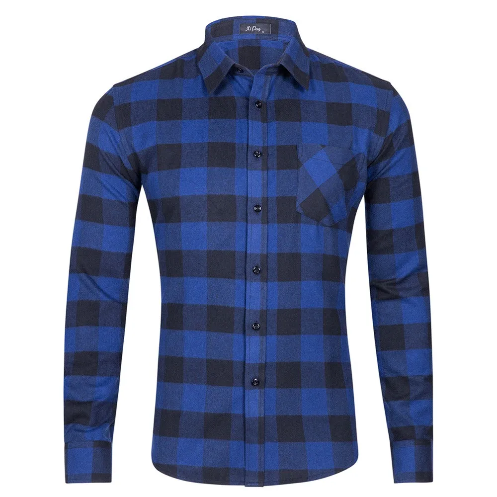 Men's Cotton Plaid Shirt Long Sleeve Regular Fit Casual Button Down Dress Shirts | DTF10