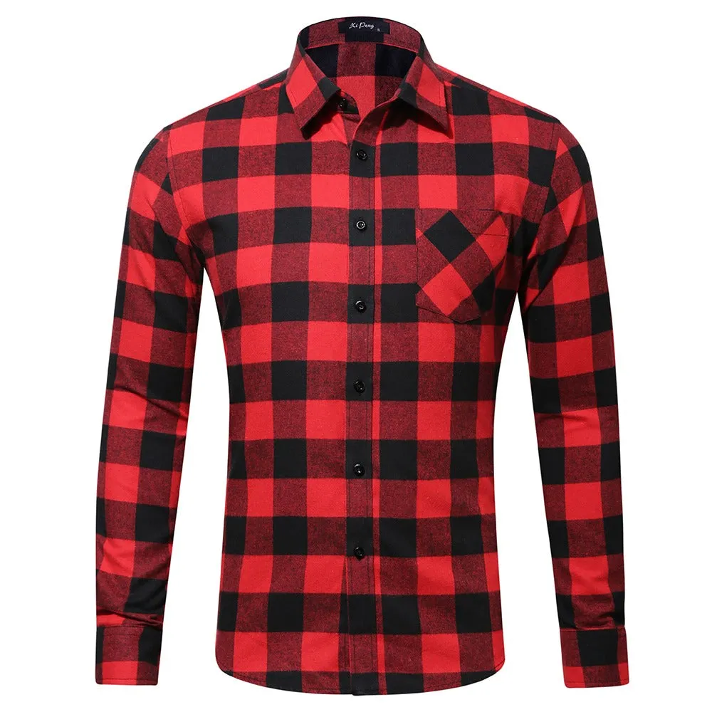 Men's Cotton Plaid Shirt Long Sleeve Regular Fit Casual Button Down Dress Shirts | DTF10