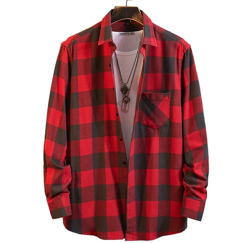 Men's Cotton Plaid Shirt Long Sleeve Regular Fit Casual Button Down Dress Shirts | DTF10