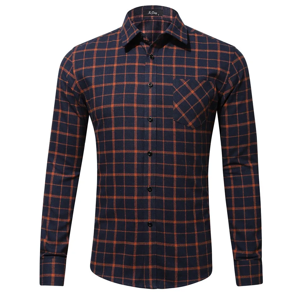 Men's Cotton Plaid Shirt Long Sleeve Regular Fit Casual Button Down Dress Shirts | DTF10