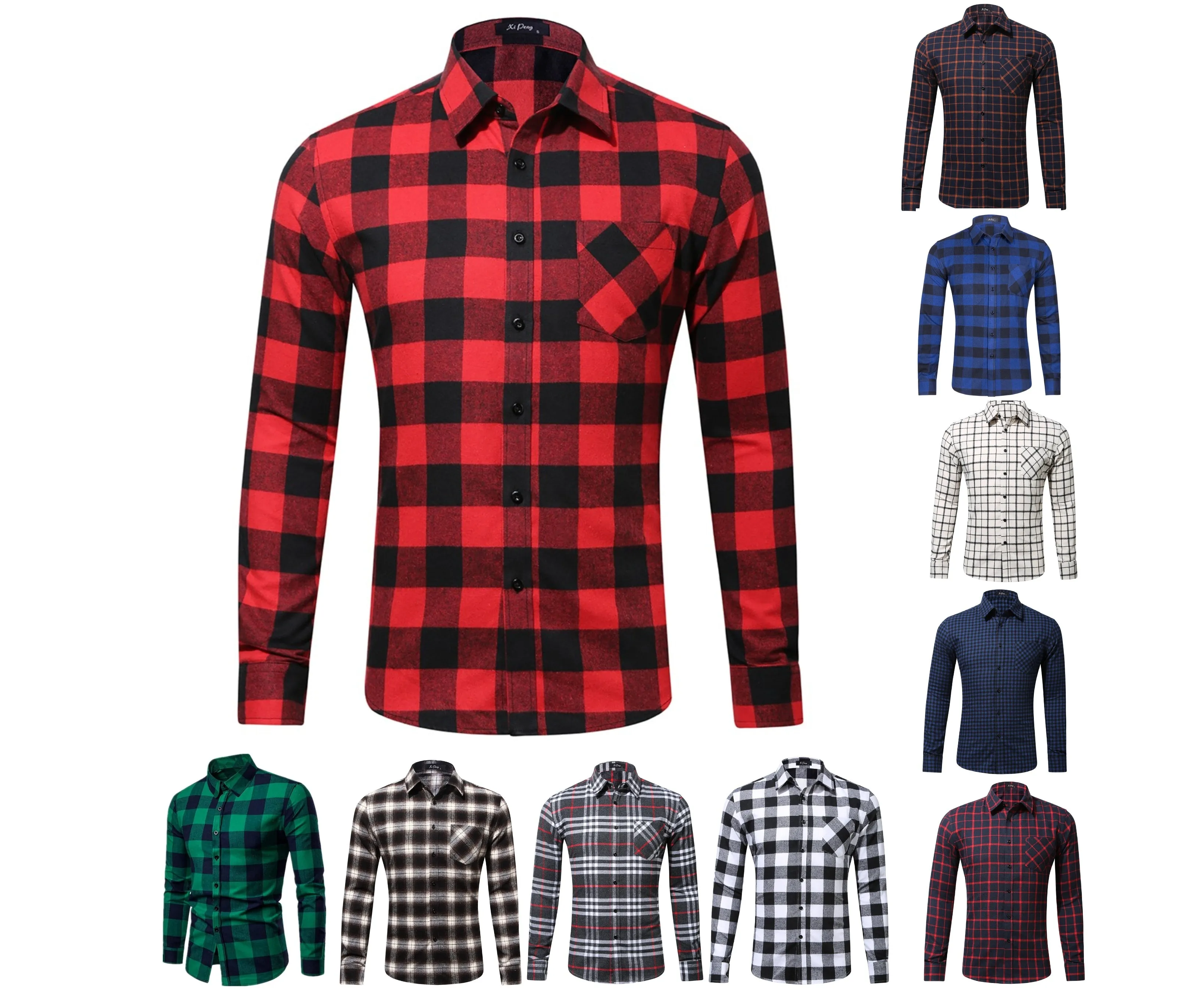 Men's Cotton Plaid Shirt Long Sleeve Regular Fit Casual Button Down Dress Shirts | DTF10