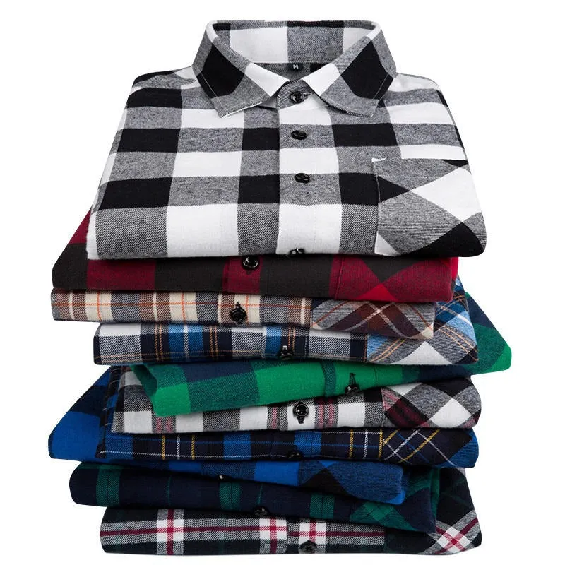 Men's Cotton Plaid Shirt Long Sleeve Regular Fit Casual Button Down Dress Shirts | DTF10