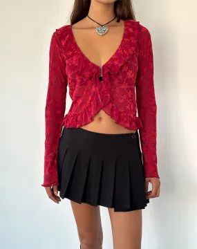 Noemi Cardigan in Red Grunge Floral Flock