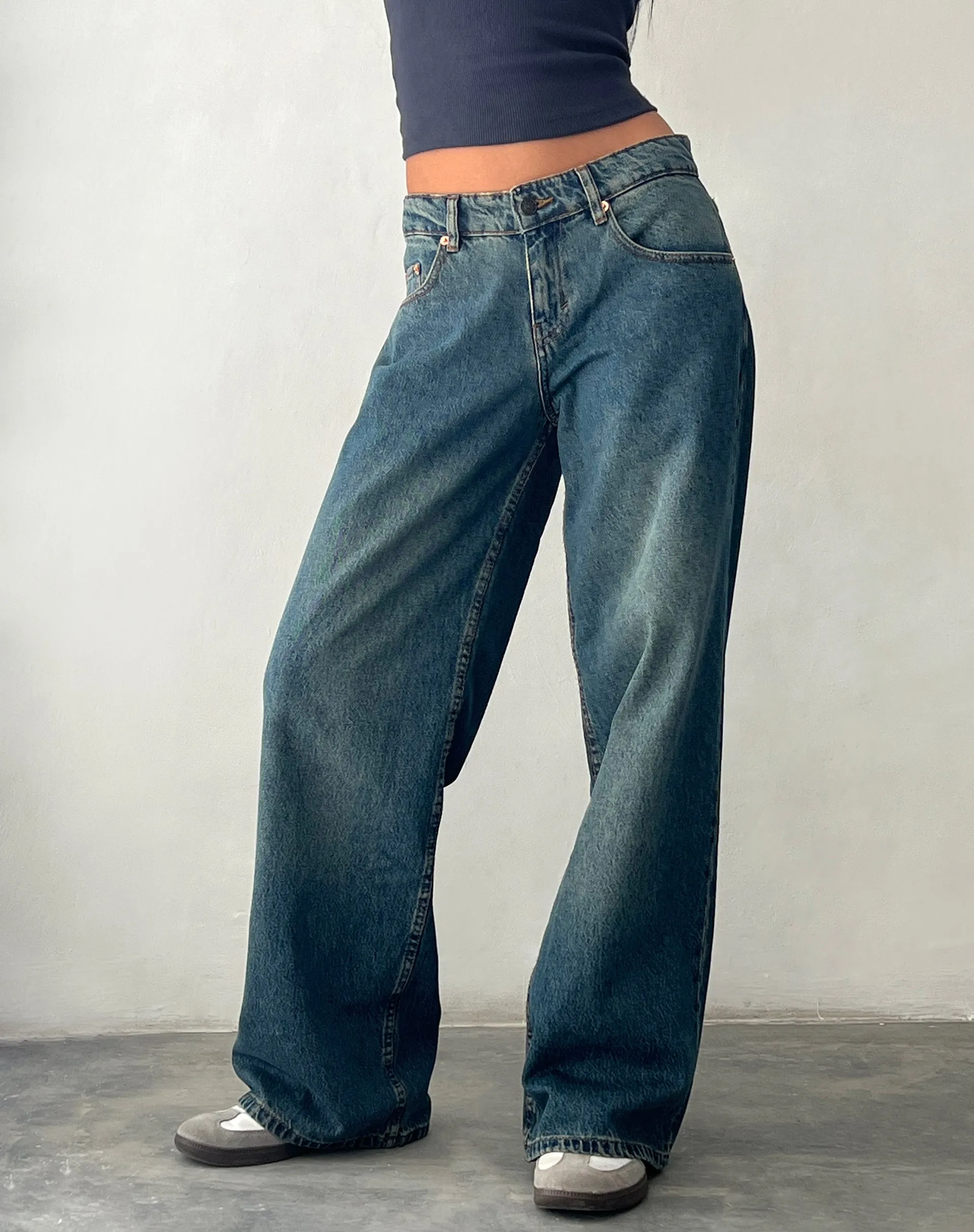 Roomy Extra Wide Low Rise Jeans in Brown Blue Acid