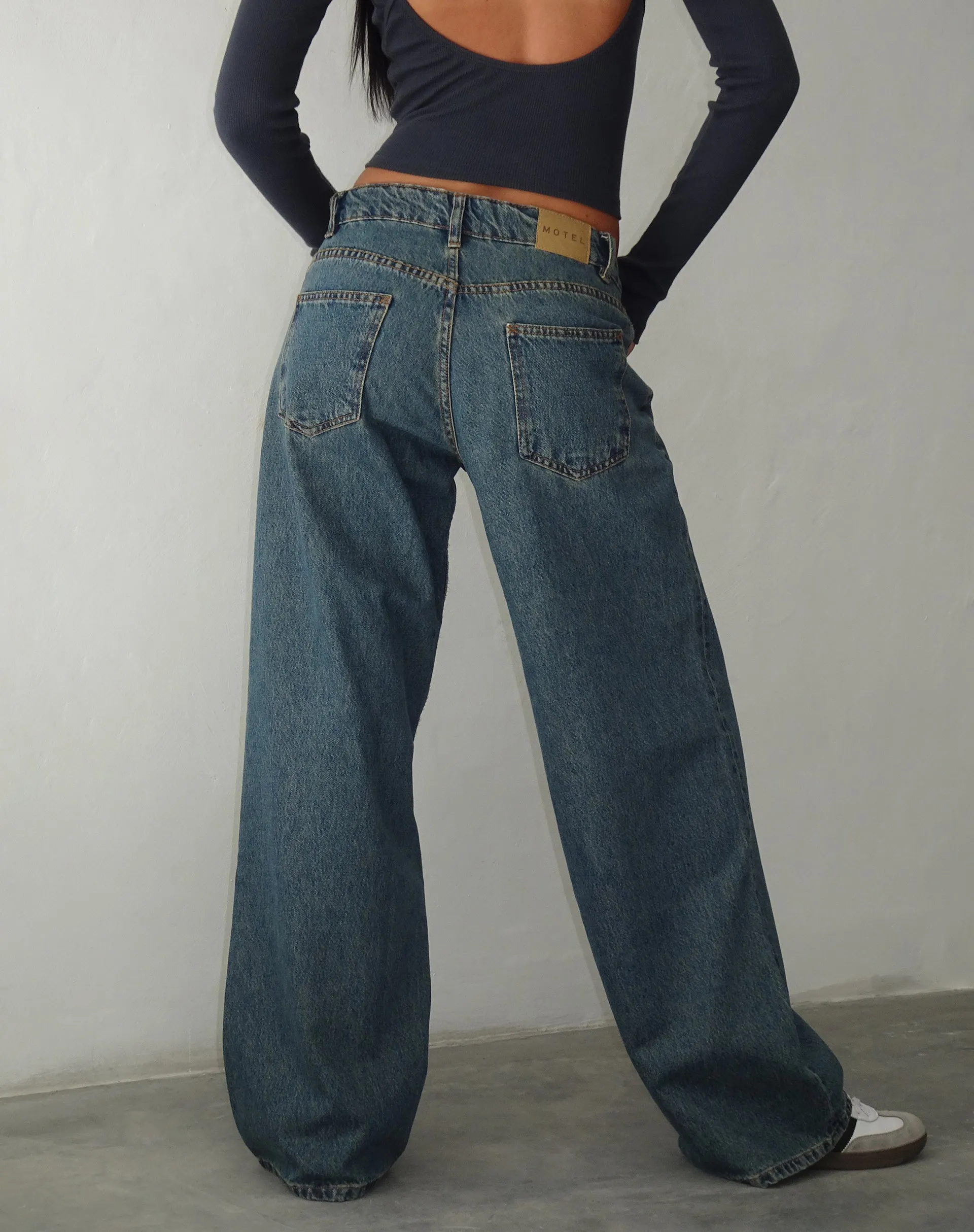 Roomy Extra Wide Low Rise Jeans in Brown Blue Acid