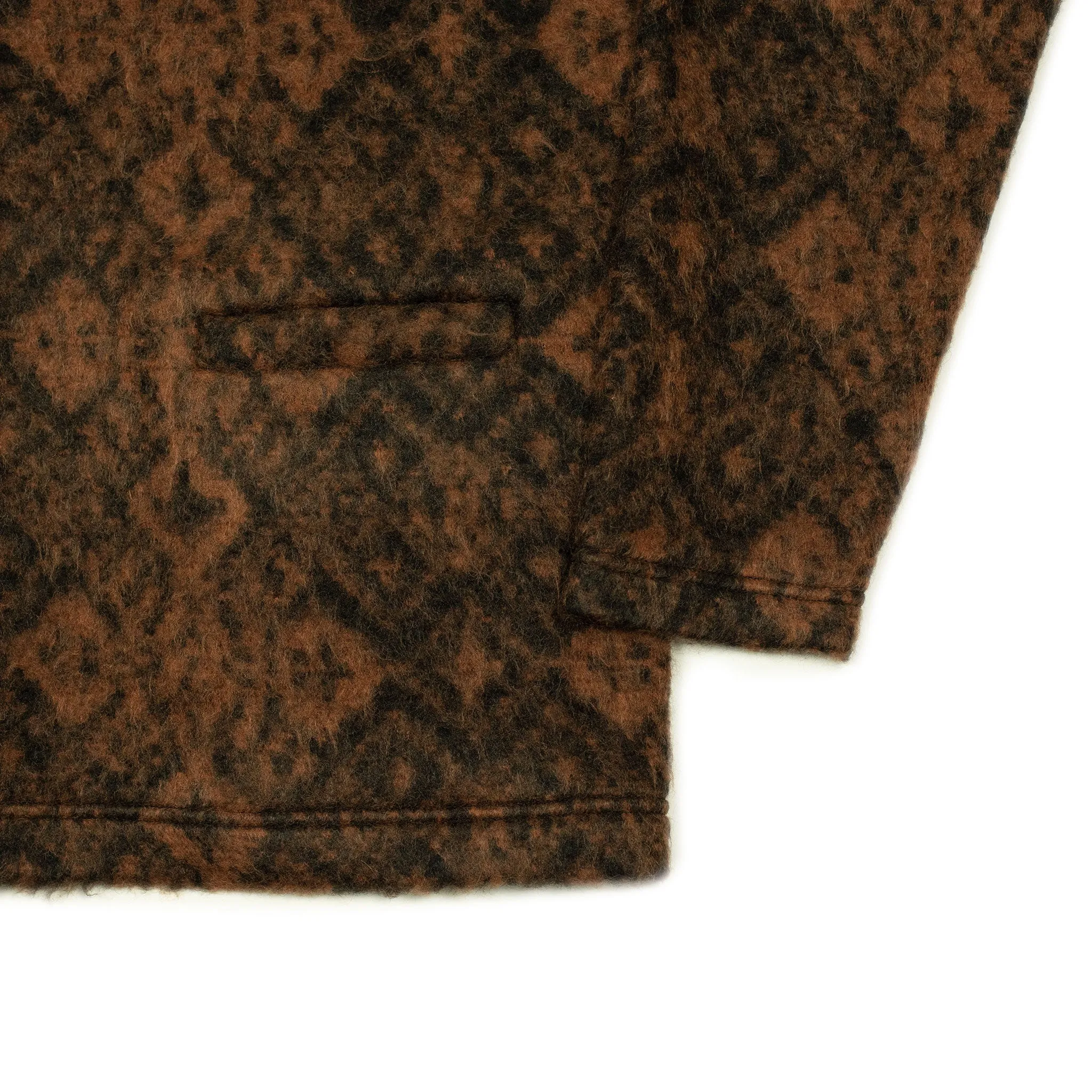 Shaggy v-neck cardigan in brown and black talisman pattern