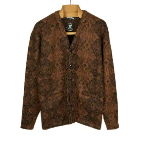 Shaggy v-neck cardigan in brown and black talisman pattern