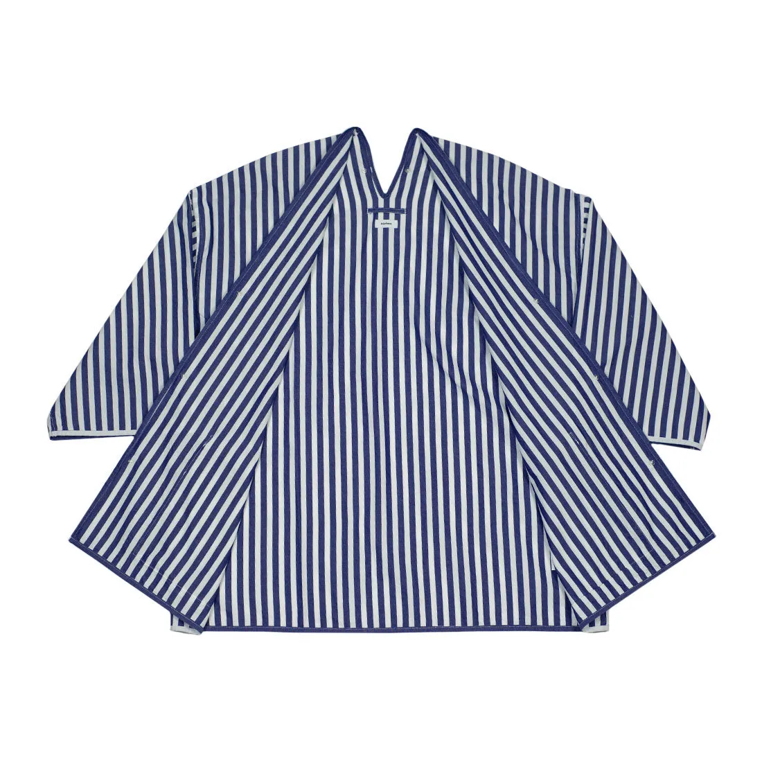 Short sleeve shirt jacket in white and blue butcher stripe Giza cotton chambray