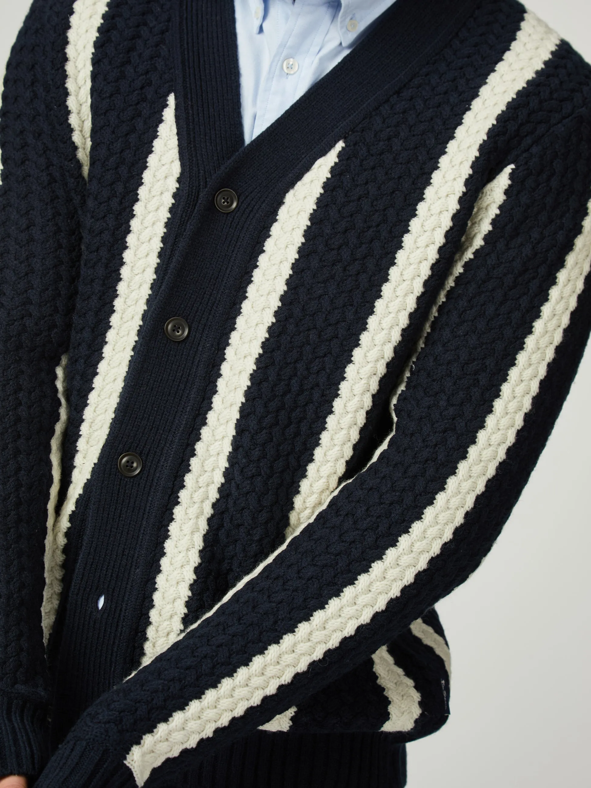 Textured Stripe Cardigan - Dark Navy