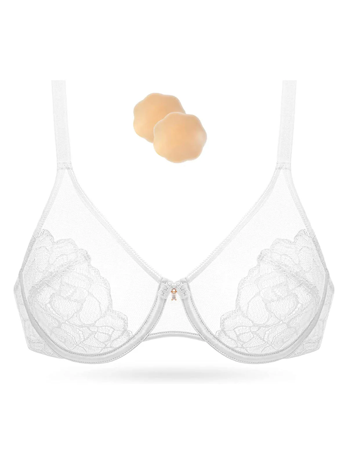 Underwire U-shaped Flower Transparent Bra White